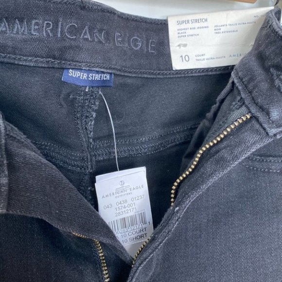American Eagle Women Black Denim Highest Rise Skinny Jegging Jeans Size 10 Short - Picture 9 of 11